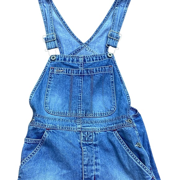 Vintage Women's Y2K GAP Blue Denim BIB OVERALLS Shortalls XL - Picture 2 of 5